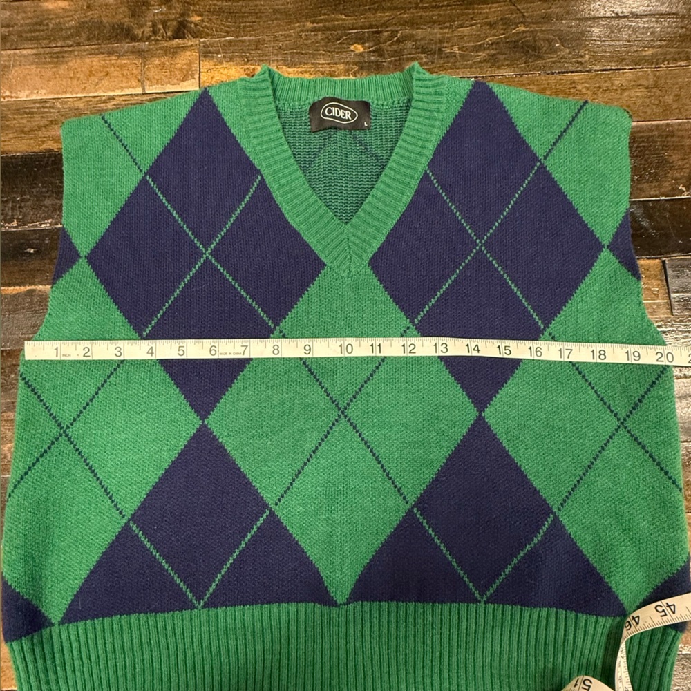 Cider Argyle Sweater Vest Green Navy Preppy Academia Y2K Size Large - Picture 6 of 7